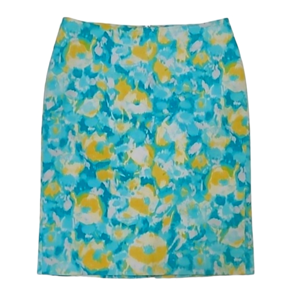 Talbots Floral Jacquard Skirt Modern A-Line Knee Length Tropical Paint Print 90s